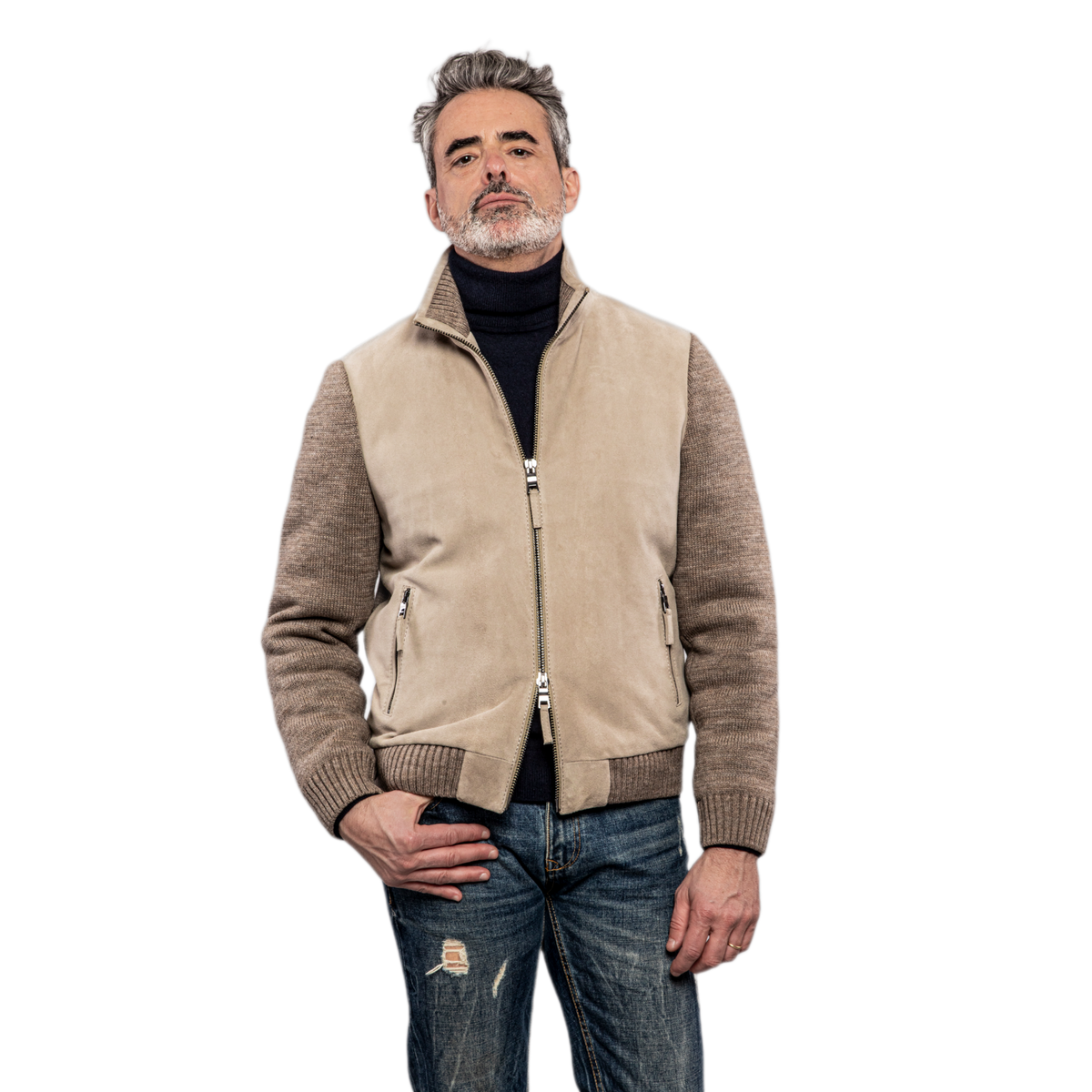 THE JACK LEATHERS GIUBBOTTO IN PELLE E MAGLIA FRANCIS KNIT