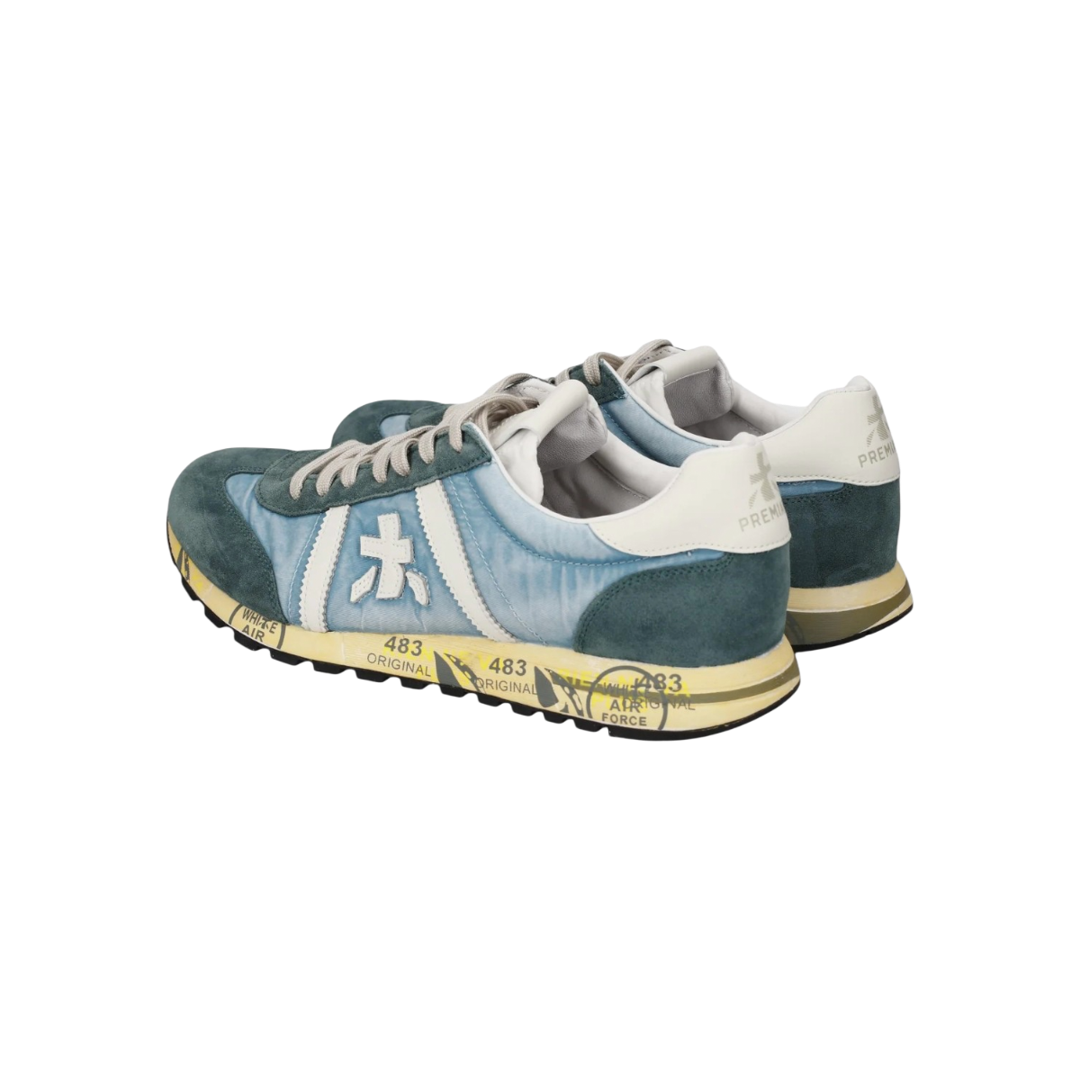 Premiata Sneakers uomo in tessuto e suede Lucy 8188 celeste e blu
