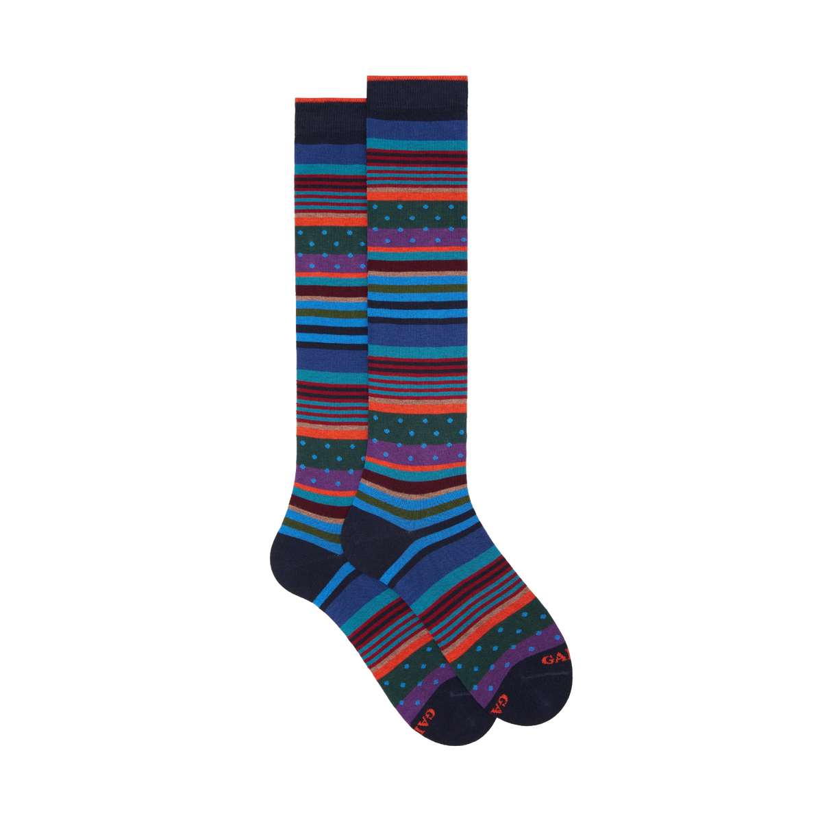 GALLO Calze lunghe in cotone fantasia mix righe e pois AP512393