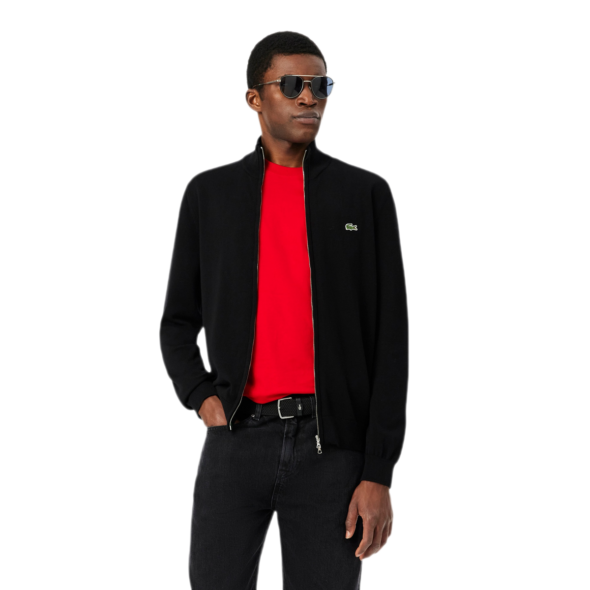 LACOSTE Pullover in cotone a collo alto con zip AH1957