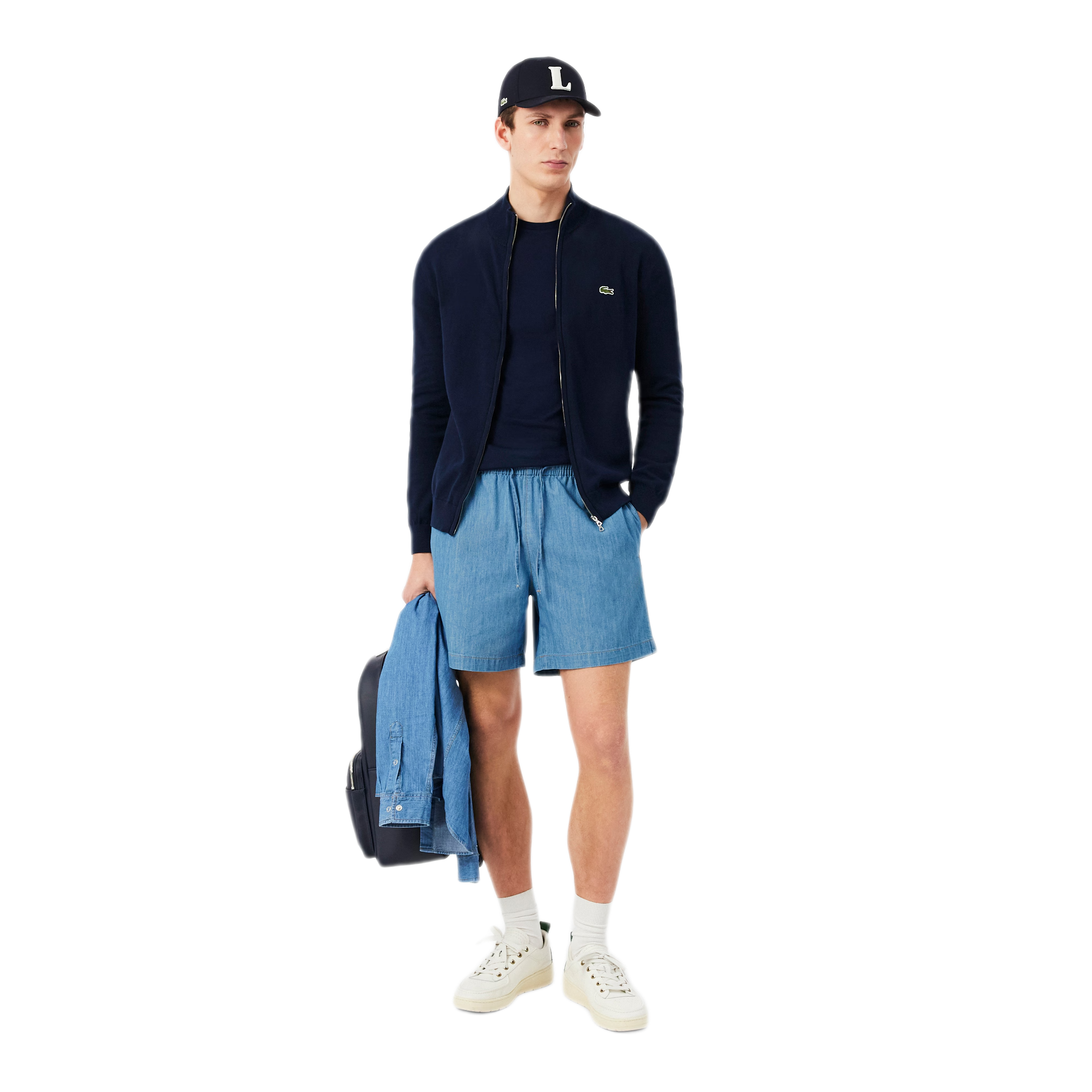 LACOSTE Pullover in cotone a collo alto con zip AH1957