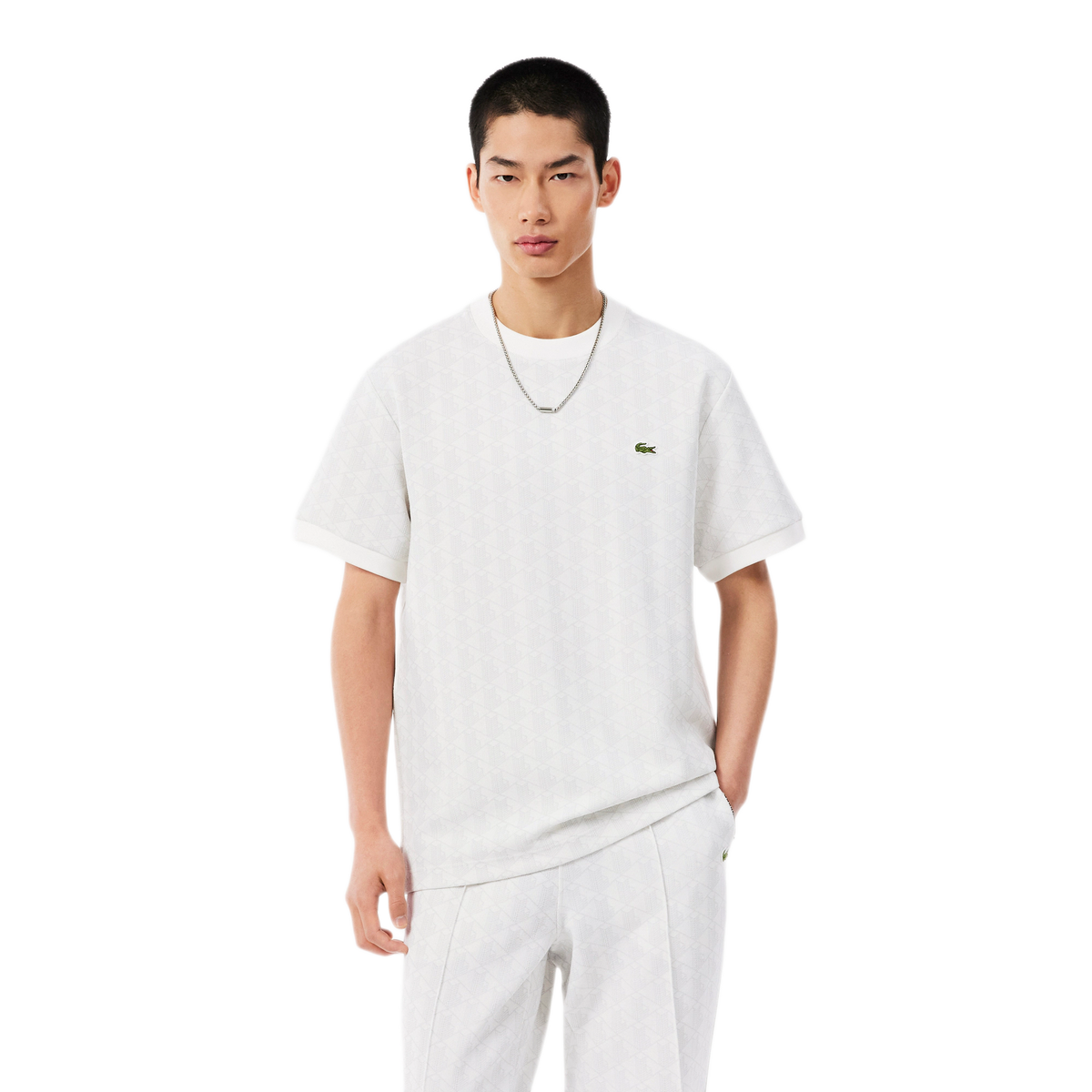 LACOSTE T-shirt slim fit con monogramma jacquard TH1197