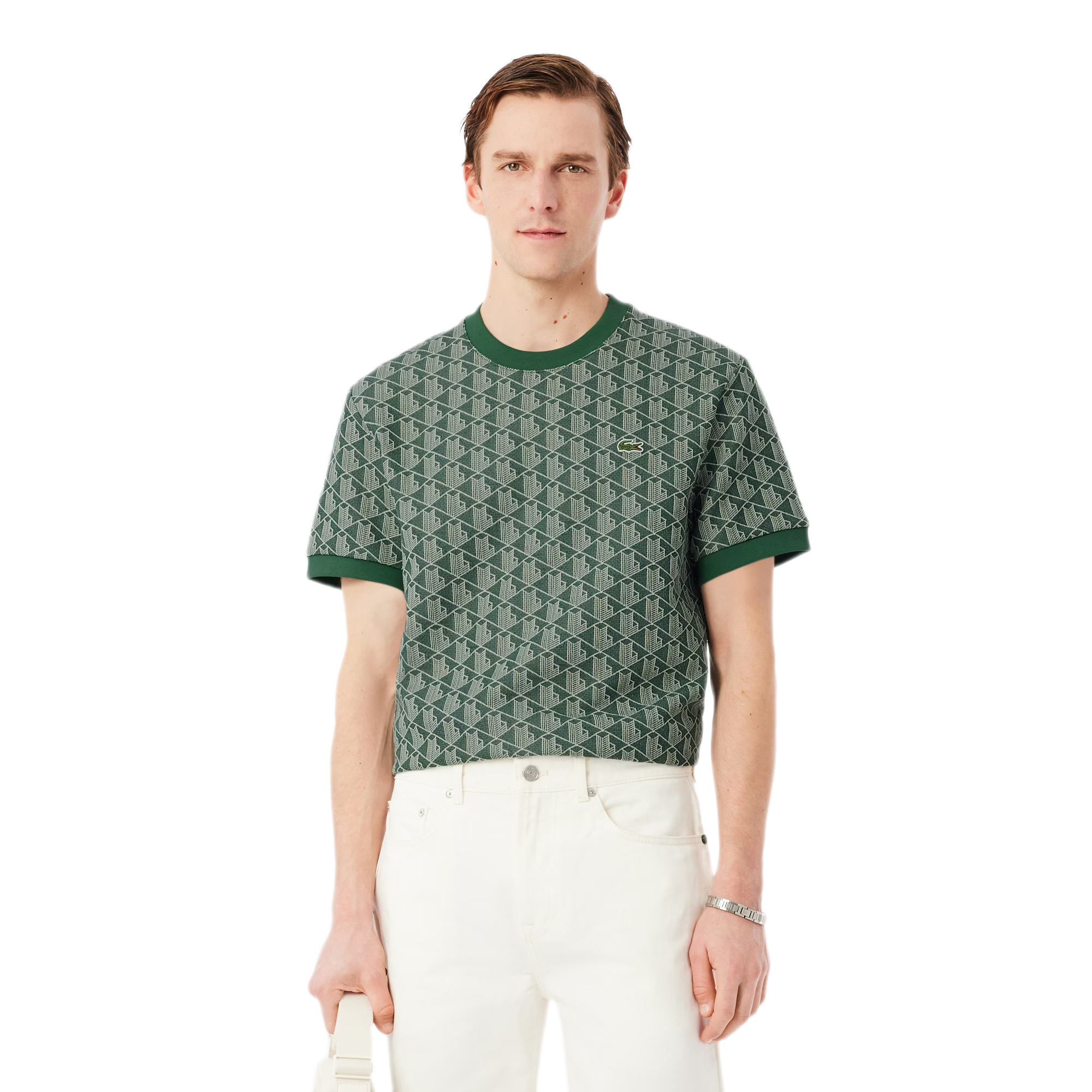 LACOSTE T-shirt slim fit con monogramma jacquard TH1197