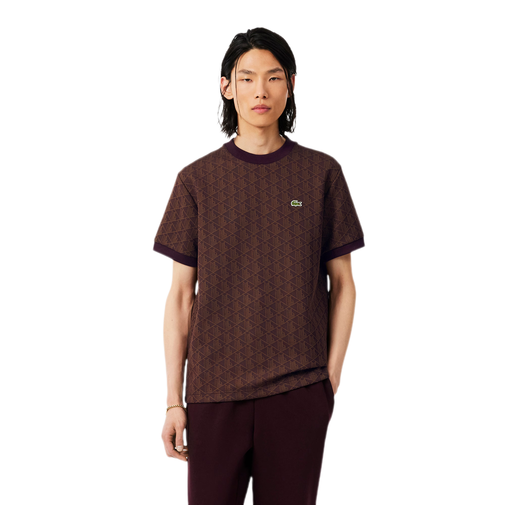 LACOSTE T-shirt slim fit con monogramma jacquard TH1197