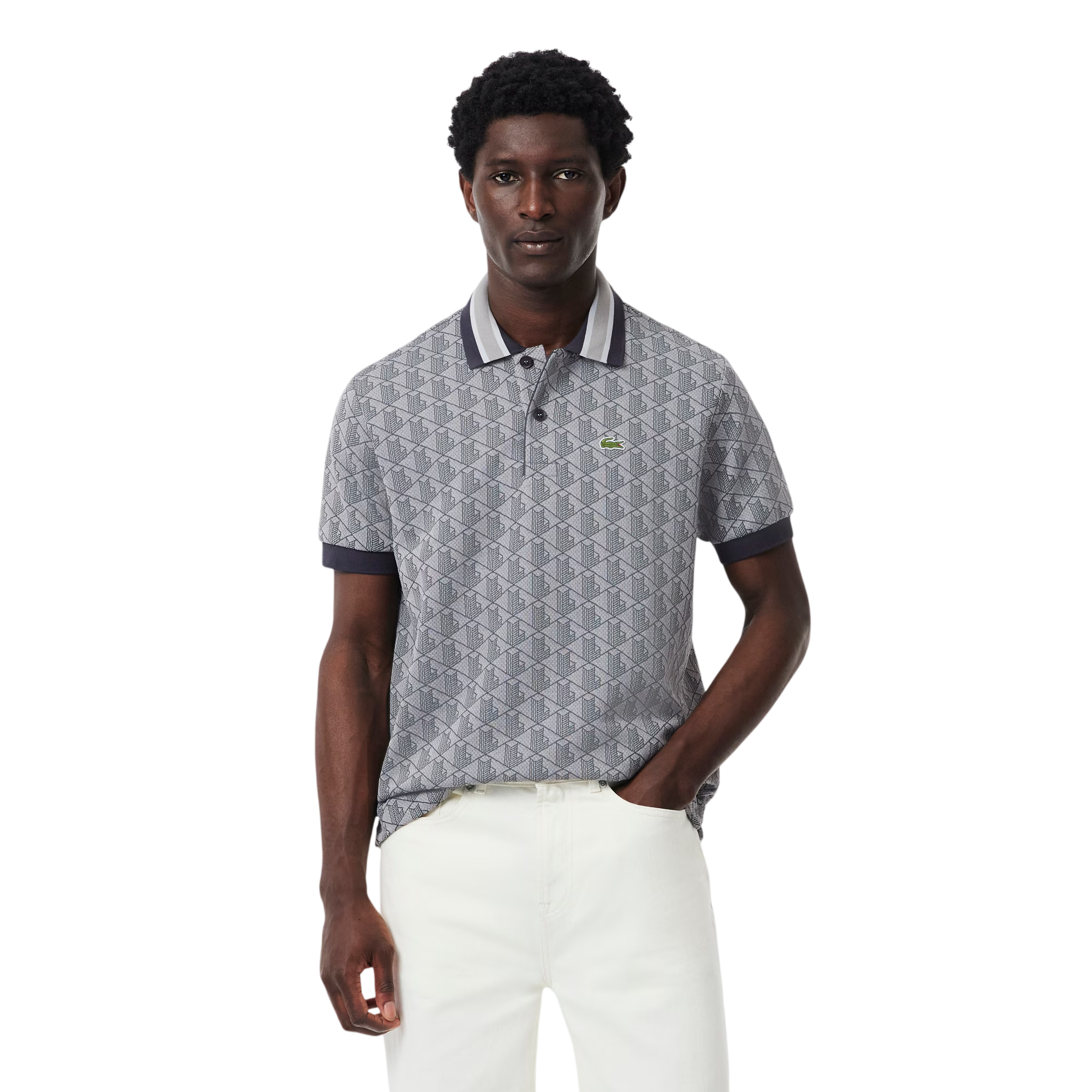 Lacoste Polo dal taglio classico in jacquard con monogramma DH1417
