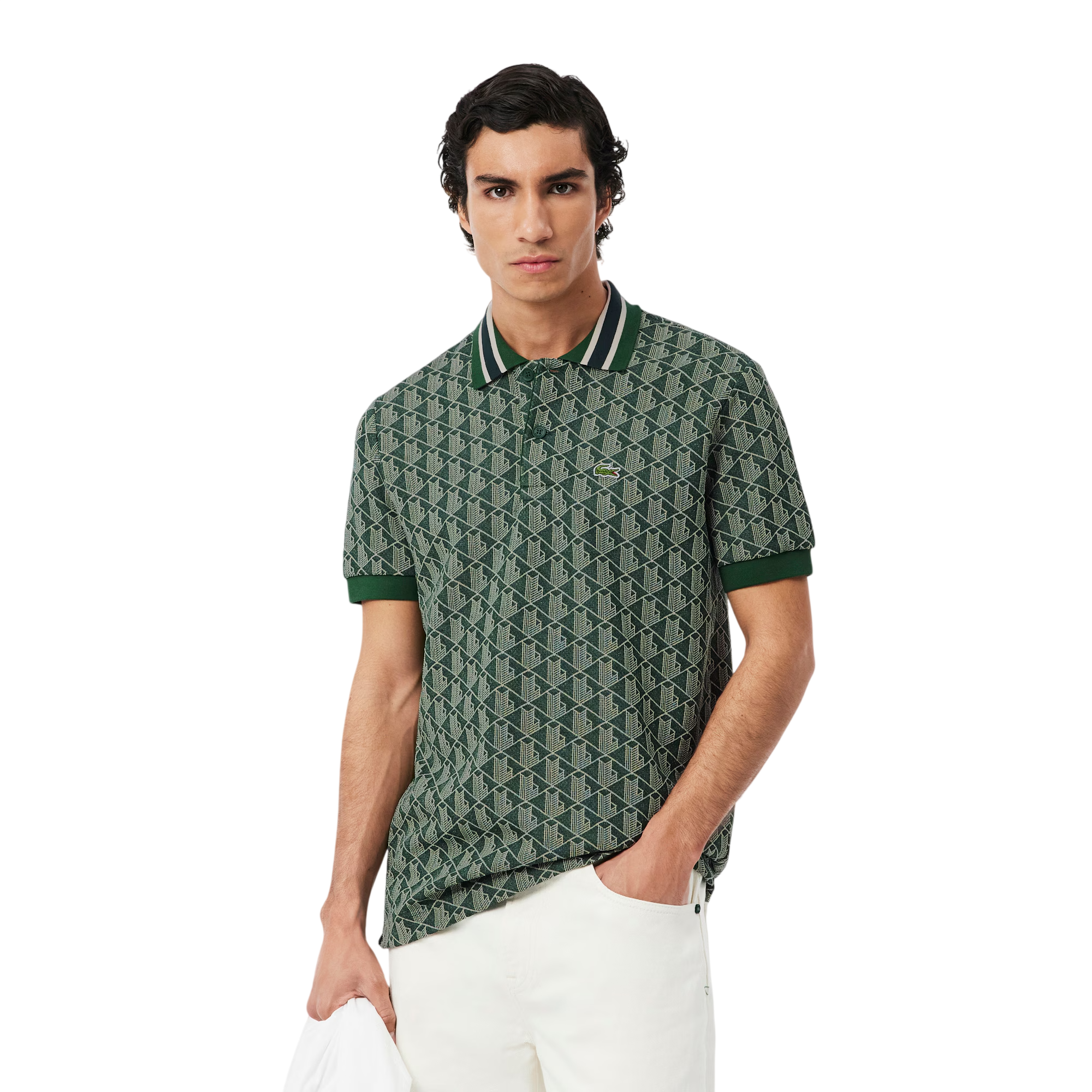 Lacoste Polo dal taglio classico in jacquard con monogramma DH1417