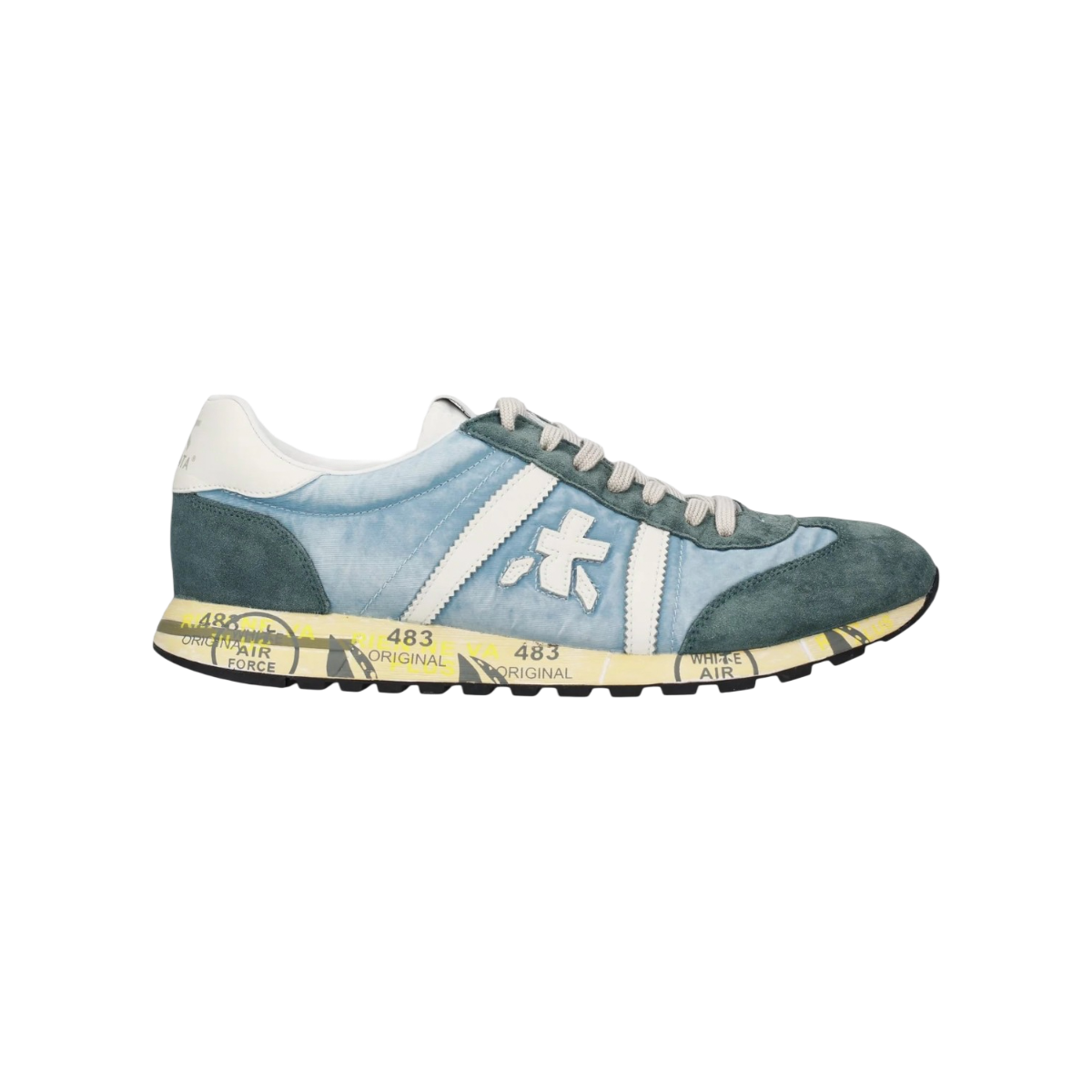 Premiata Sneakers uomo in tessuto e suede Lucy 8188 celeste e blu