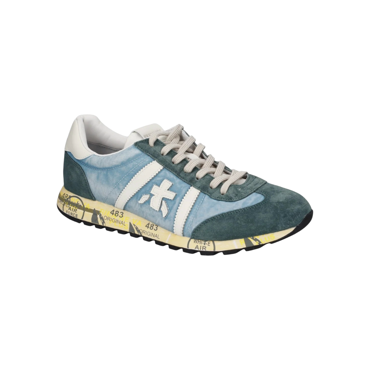 Premiata Sneakers uomo in tessuto e suede Lucy 8188 celeste e blu