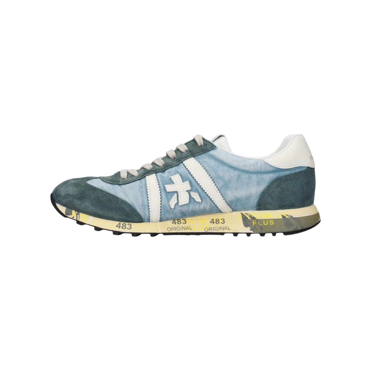 Premiata Sneakers uomo in tessuto e suede Lucy 8188 celeste e blu