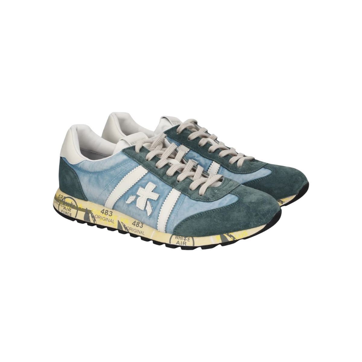 Premiata Sneakers uomo in tessuto e suede Lucy 8188 celeste e blu